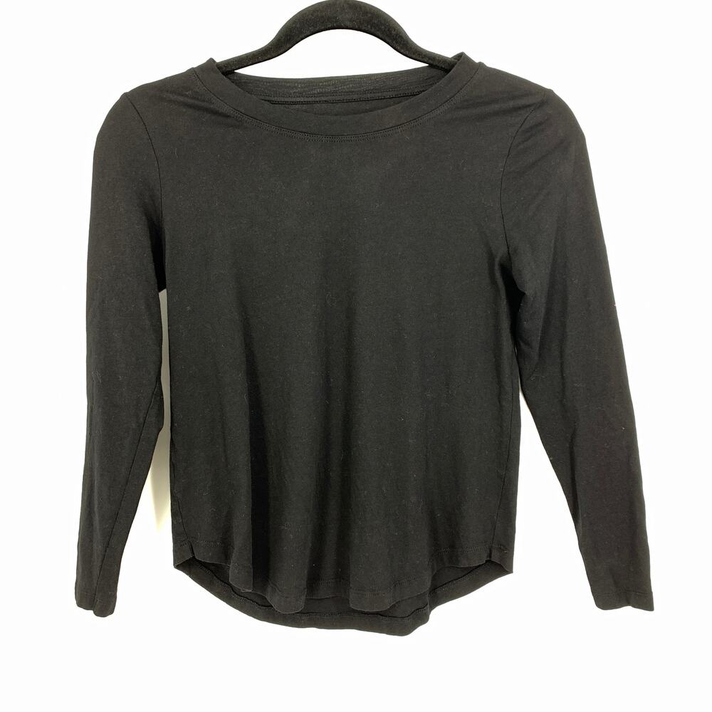 LOFT 3/4 Sleeve Crew Neck T-Shirt Womens Sz XSP Black Rounded Hem
